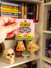 Load image into Gallery viewer, Take Me to Your Library | Take Me to Your Bookstore Alien UFO Drop Earrings
