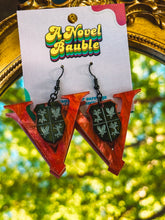 Load image into Gallery viewer, Red V Crest Earrings | Gothic Vampire Royal Bookish Jewelry
