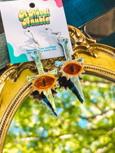 Load image into Gallery viewer, Silver Sword Red Eye Earrings | Epic Fantasy Battle Bookish Jewelry
