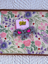 Load image into Gallery viewer, Zombies in Love Earrings | Zombie Hand Heart Hot Pink Valentine's Jewelry
