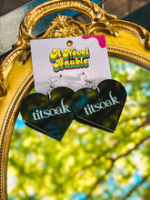 Load image into Gallery viewer, Black Heart Vampire Earrings | Glossy Goth Romance Bookish Jewelry
