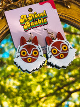 Load image into Gallery viewer, Red Forest Spirit Mask Earrings | Anime Woodland Jewelry Gift
