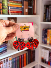 Load image into Gallery viewer, Love Bug Earrings | Heart Shell Ladybug Black Glitter Valentine's Jewelry
