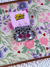 Load image into Gallery viewer, Raccoons in Love Earrings | Be Mine Conversation Heart Valentine's Jewelry
