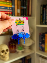 Load image into Gallery viewer, Mirror Dragon Earrings | Green or Blue Acrylic Fantasy Earrings
