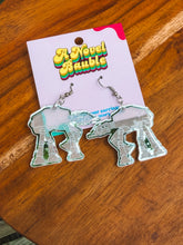 Load image into Gallery viewer, Galactic Walker Earrings | Silver Mirror Acrylic Sci-Fi Drop Earrings
