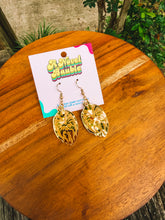 Load image into Gallery viewer, Fuzzy Co-Pilot Earrings | Gold &amp; Pink Mirror Acrylic Sci-Fi Drop Earrings
