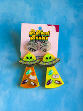 Load image into Gallery viewer, Take Me to Your Library | Take Me to Your Bookstore Alien UFO Drop Earrings

