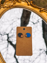 Load image into Gallery viewer, Speedy Hedgehog Earrings | Hand-Painted Wooden Gamer Stud Jewelry
