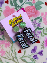 Load image into Gallery viewer, Feral Earrings | Lime Pearlescent Stud Black Sparkle Pop Culture Jewelry
