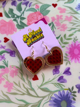 Load image into Gallery viewer, Checkered Heart Earrings | Red &amp; Gold Valentine's Day Jewelry
