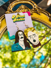 Load image into Gallery viewer, Funny Vampire Emoji Earrings | Sparkly Acrylic Meme Bookish Jewelry
