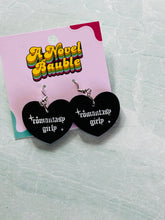 Load image into Gallery viewer, Romantasy Girly Black Heart Earrings | Fantasy Romance Bookish Jewelry
