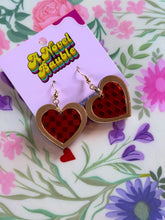 Load image into Gallery viewer, Checkered Heart Earrings | Red &amp; Gold Valentine's Day Jewelry
