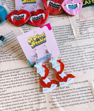 Load image into Gallery viewer, White Chess Piece Earrings | Red Ribbon Romantasy Bookish Jewelry
