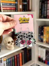 Load image into Gallery viewer, Raccoons in Love Earrings | Be Mine Conversation Heart Valentine's Jewelry
