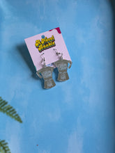 Load image into Gallery viewer, Cafecito y Chisme Earrings | Silver Mirror Acrylic Statement Drop Earrings
