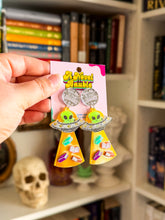 Load image into Gallery viewer, Take Me to Your Library | Take Me to Your Bookstore Alien UFO Drop Earrings
