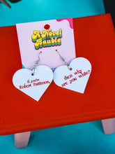 Load image into Gallery viewer, Why Are You White Earrings | Funny Vampire Romance Meme Jewelry
