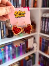 Load image into Gallery viewer, Checkered Heart Earrings | Red &amp; Gold Valentine's Day Jewelry
