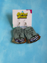Load image into Gallery viewer, Bury Me With My TBR Earrings | Gray Acrylic Tombstone Book Drop Earrings
