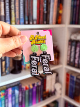 Load image into Gallery viewer, Feral Earrings | Lime Pearlescent Stud Black Sparkle Pop Culture Jewelry
