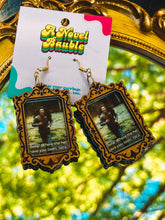 Load image into Gallery viewer, Small-Town Vampire Earrings | Wooden Frame Meme Bookish Jewelry
