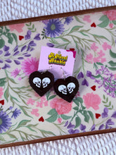 Load image into Gallery viewer, Skulls in Love Earrings | White Skull Heart Frame Gothic Valentine's Jewelry
