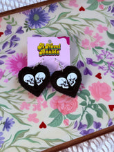 Load image into Gallery viewer, Skulls in Love Earrings | White Skull Heart Frame Gothic Valentine's Jewelry
