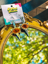 Load image into Gallery viewer, Silver Sword Red Eye Earrings | Epic Fantasy Battle Bookish Jewelry
