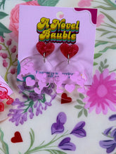 Load image into Gallery viewer, Mice in Love Earrings | Clear Circle Engraved Mouse Couple Valentine's Jewelry
