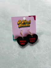 Load image into Gallery viewer, Horror Girly Black Heart Earrings | Spooky Bookish Jewelry for Horror Readers
