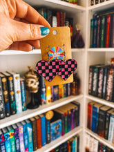 Load image into Gallery viewer, Checkered Heart Earrings | Hand-Painted Acrylic Pop Culture Jewelry
