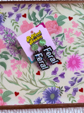 Load image into Gallery viewer, Feral Earrings | Lime Pearlescent Stud Black Sparkle Pop Culture Jewelry
