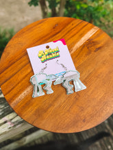 Load image into Gallery viewer, Galactic Walker Earrings | Silver Mirror Acrylic Sci-Fi Drop Earrings
