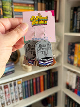 Load image into Gallery viewer, Bury Me With My TBR Earrings | Gray Acrylic Tombstone Book Drop Earrings
