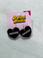 Load image into Gallery viewer, Romantasy Black Heart Earrings | Fantasy Romance Bookish Jewelry
