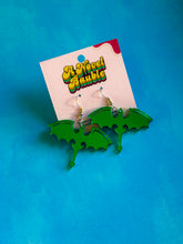 Load image into Gallery viewer, Mirror Dragon Earrings | Green or Blue Acrylic Fantasy Earrings
