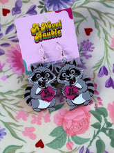 Load image into Gallery viewer, Raccoons in Love Earrings | Be Mine Conversation Heart Valentine's Jewelry
