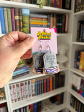 Load image into Gallery viewer, Bury Me With My TBR Earrings | Gray Acrylic Tombstone Book Drop Earrings
