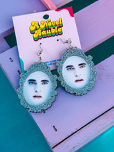 Load image into Gallery viewer, Eggward Vampire Meme Keychain | Silver Glitter Bookish Accessory
