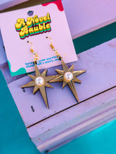 Load image into Gallery viewer, Gold Star Earrings with Pearl | Fantasy Elven Celestial Jewelry Gift
