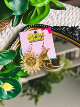 Load image into Gallery viewer, Mismatched Sun &amp; Moon Earrings | Gold Celestial Astrology Jewelry
