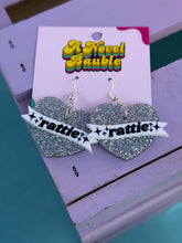 Load image into Gallery viewer, Rattie Heart Earrings | Silver Glitter Fandom Meme Jewelry
