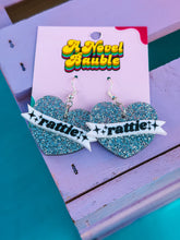 Load image into Gallery viewer, Rattie Heart Earrings | Silver Glitter Fandom Meme Jewelry

